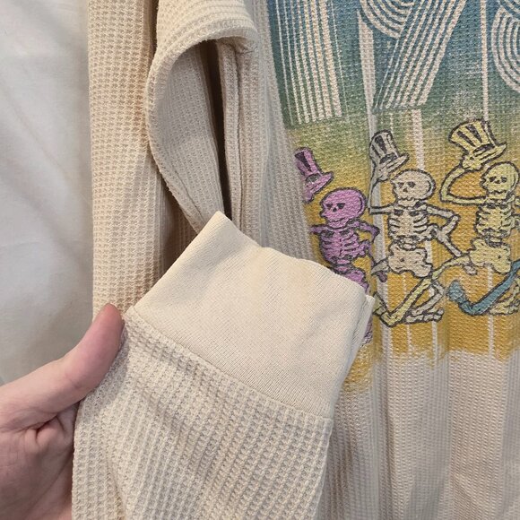 Grateful Dead Thermal Long Sleeve Shirt Off White Medium-Large Dancing Skeletons - Picture 5 of 8